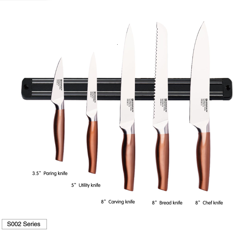 Dobrej jakości Hollow Handle Chef Knife Set 6szt Zestaw noży kuchennych z czarnym plastikowym uchwytem na noże magnetyczne 