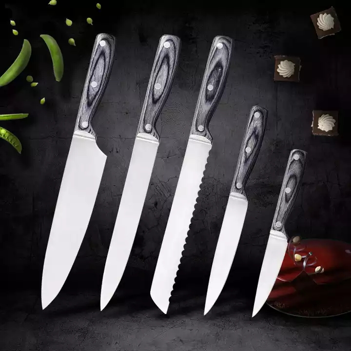 Wysoki standard zestaw noży ze stali nierdzewnej Chef Knife Utility Knife Set z uchwytem z drewna Pakka 