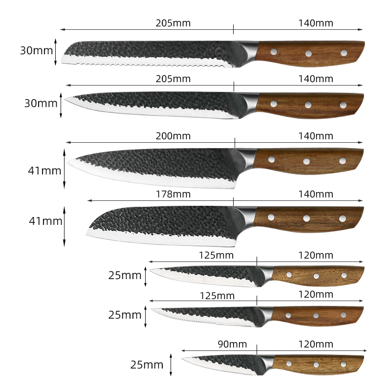 Japoński kuty 430 bolster Nóż ze stali nierdzewnej Acacia Wood Acacia Uchwyty z blokowym nożem kuchni 