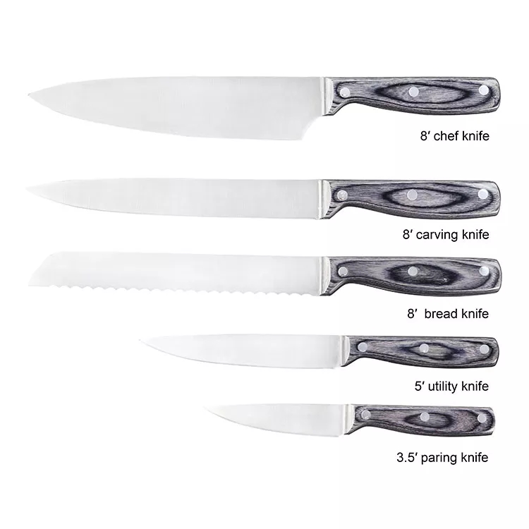 Wysoki standard zestaw noży ze stali nierdzewnej Chef Knife Utility Knife Set z uchwytem z drewna Pakka 