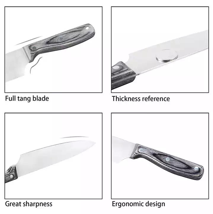 Wysoki standard zestaw noży ze stali nierdzewnej Chef Knife Utility Knife Set z uchwytem z drewna Pakka 